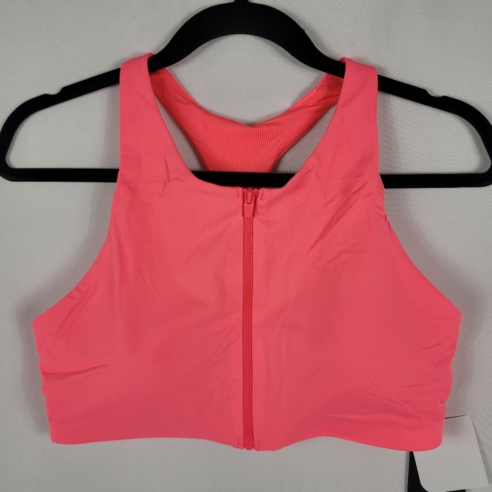 Fabletics Zip-Front Racerback Swim Top Size Large Pink Punch Neon New With Tags